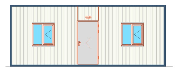 Frontalansicht des 3 mal 7 meter einraum bürocontainers