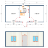 Grundriss und front des 3 x 7 m doppelbüro containers mit wc und kaffeeplatz